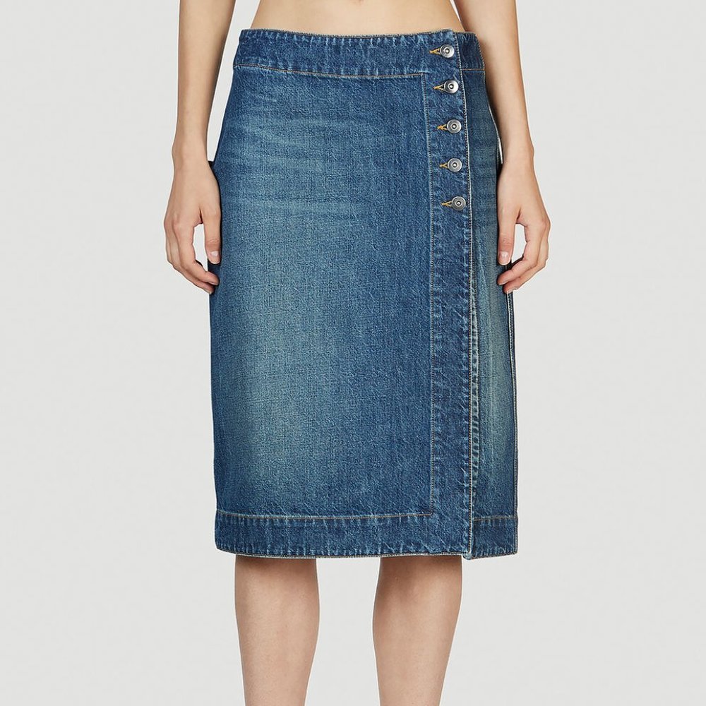 $850 NWT Bottega Veneta Medium Washed Denim Midi Skirt, size 8 (42 EURO)